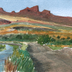 The Peninsula, fields, irrigation canal, and dirt roads from east edge of Tule Lake National Wildlife Refuge